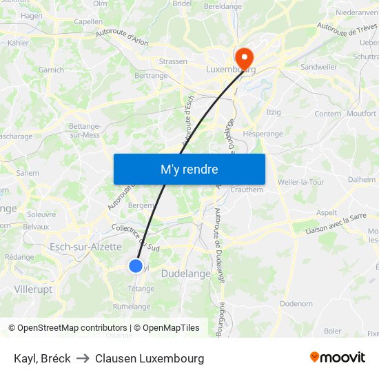 Kayl, Bréck to Clausen Luxembourg map