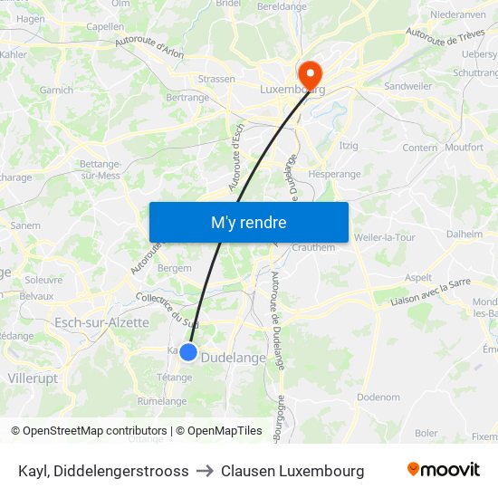 Kayl, Diddelengerstrooss to Clausen Luxembourg map