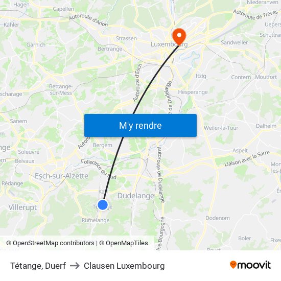 Tétange, Duerf to Clausen Luxembourg map