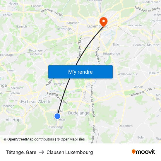 Tétange, Gare to Clausen Luxembourg map