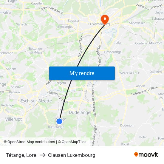 Tétange, Lorei to Clausen Luxembourg map