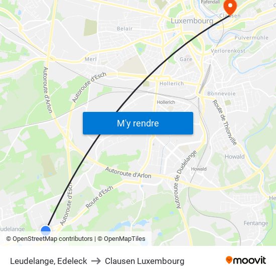 Leudelange, Edeleck to Clausen Luxembourg map