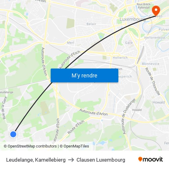 Leudelange, Kamellebierg to Clausen Luxembourg map