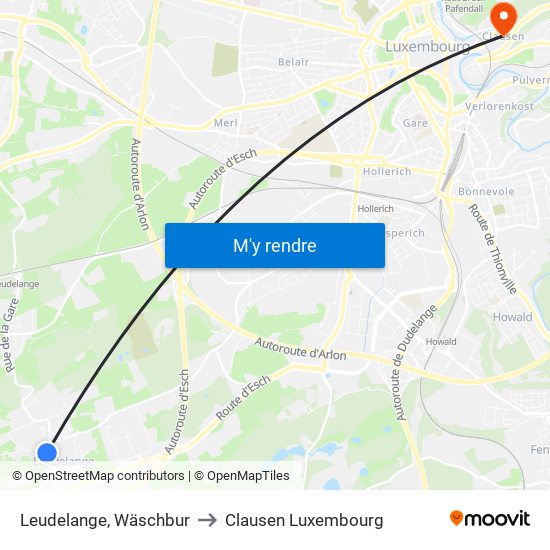 Leudelange, Wäschbur to Clausen Luxembourg map