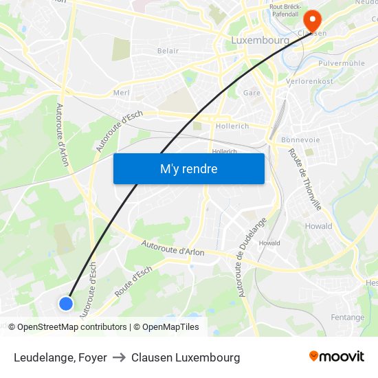 Leudelange, Foyer to Clausen Luxembourg map