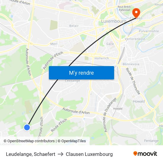 Leudelange, Schaefert to Clausen Luxembourg map