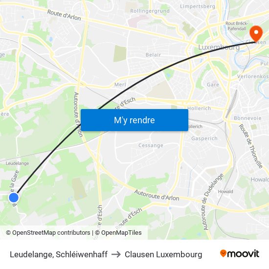 Leudelange, Schléiwenhaff to Clausen Luxembourg map