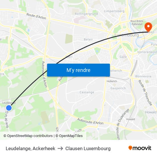 Leudelange, Ackerheek to Clausen Luxembourg map