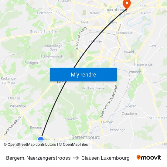 Bergem, Naerzengerstrooss to Clausen Luxembourg map