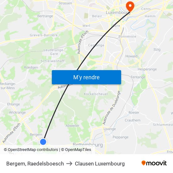 Bergem, Raedelsboesch to Clausen Luxembourg map