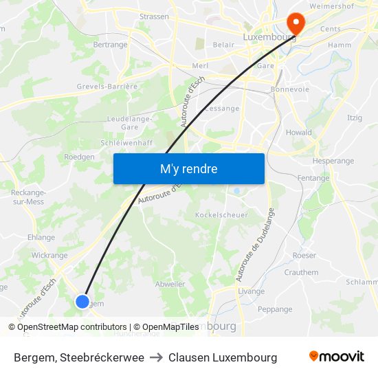 Bergem, Steebréckerwee to Clausen Luxembourg map