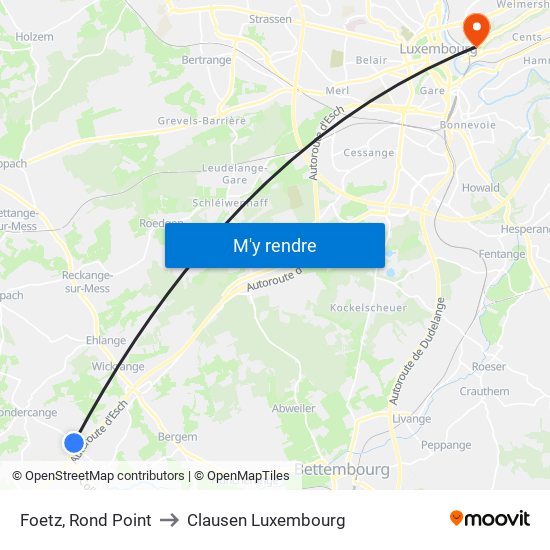 Foetz, Rond Point to Clausen Luxembourg map