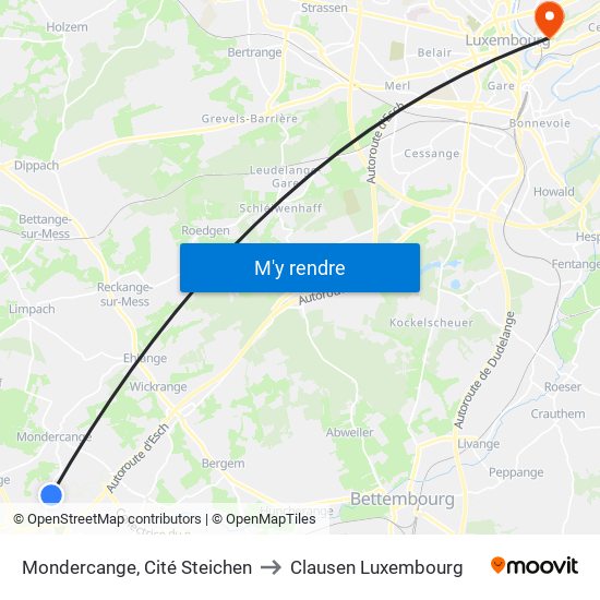 Mondercange, Cité Steichen to Clausen Luxembourg map