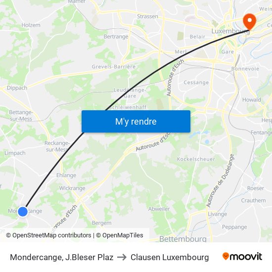 Mondercange, J.Bleser Plaz to Clausen Luxembourg map