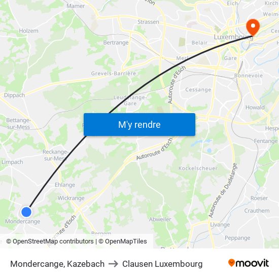 Mondercange, Kazebach to Clausen Luxembourg map