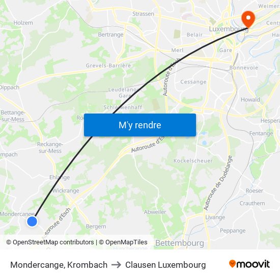 Mondercange, Krombach to Clausen Luxembourg map