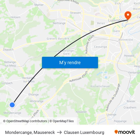 Mondercange, Mausereck to Clausen Luxembourg map