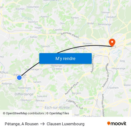 Pétange, A Rousen to Clausen Luxembourg map