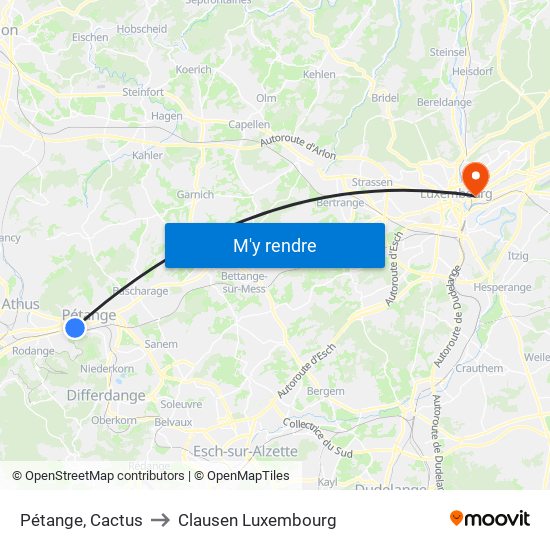 Pétange, Cactus to Clausen Luxembourg map