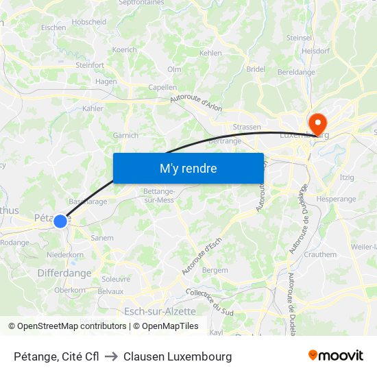 Pétange, Cité Cfl to Clausen Luxembourg map