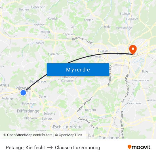 Pétange, Kierfecht to Clausen Luxembourg map