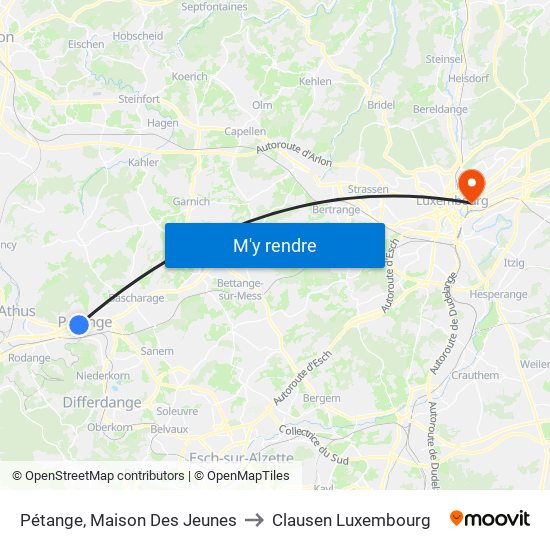 Pétange, Maison Des Jeunes to Clausen Luxembourg map