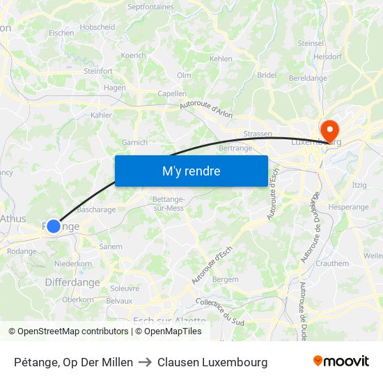 Pétange, Op Der Millen to Clausen Luxembourg map