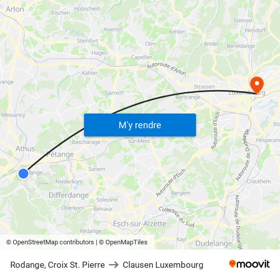 Rodange, Croix St. Pierre to Clausen Luxembourg map