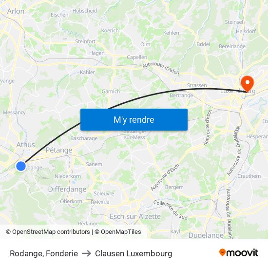 Rodange, Fonderie to Clausen Luxembourg map