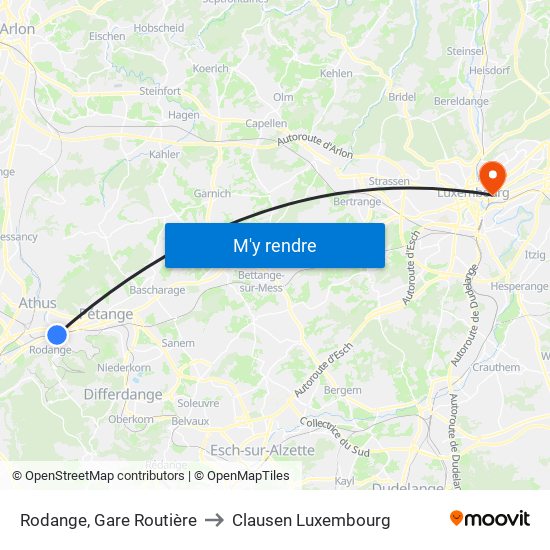 Rodange, Gare Routière to Clausen Luxembourg map