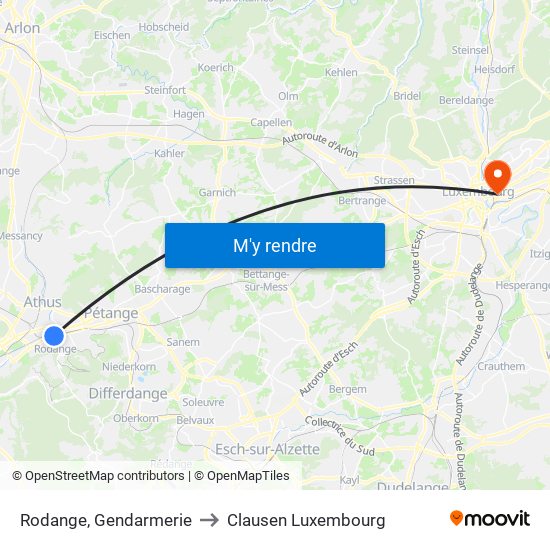 Rodange, Gendarmerie to Clausen Luxembourg map