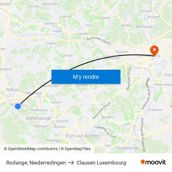 Rodange, Niederredingen to Clausen Luxembourg map