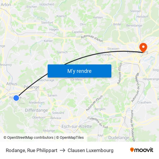 Rodange, Rue Philippart to Clausen Luxembourg map