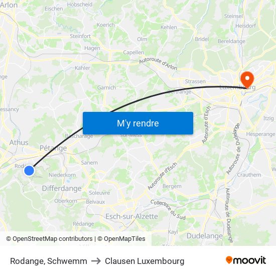 Rodange, Schwemm to Clausen Luxembourg map