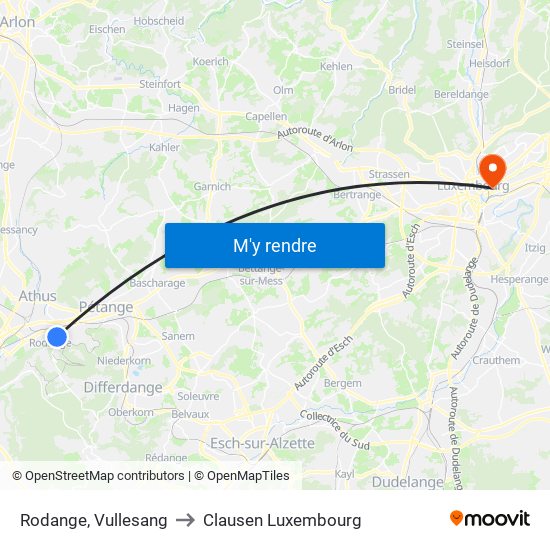 Rodange, Vullesang to Clausen Luxembourg map