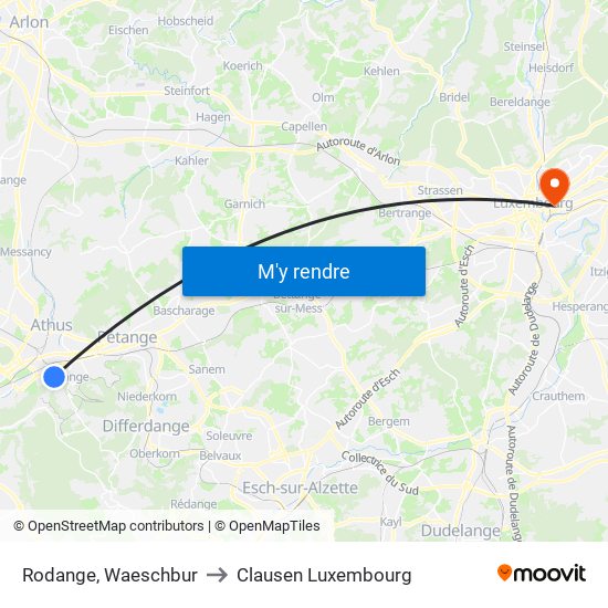 Rodange, Waeschbur to Clausen Luxembourg map