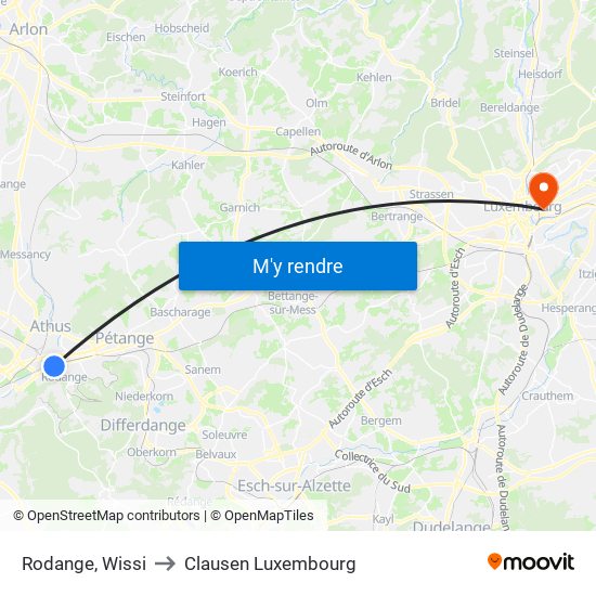 Rodange, Wissi to Clausen Luxembourg map