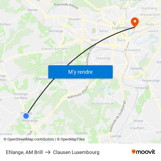 Ehlange, AM Brill to Clausen Luxembourg map