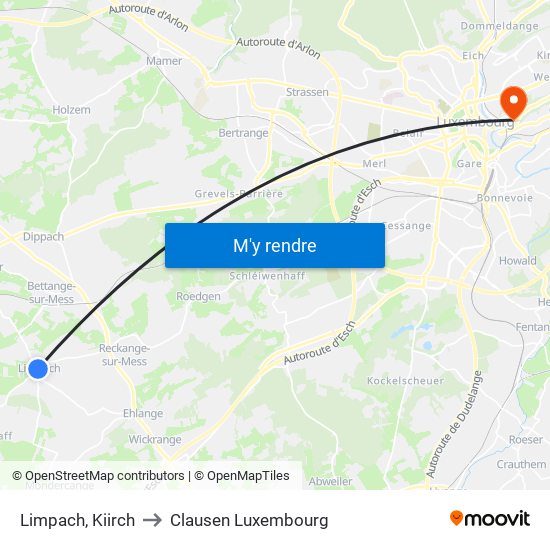 Limpach, Kiirch to Clausen Luxembourg map