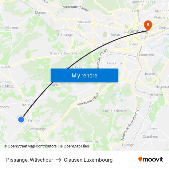 Pissange, Wäschbur to Clausen Luxembourg map