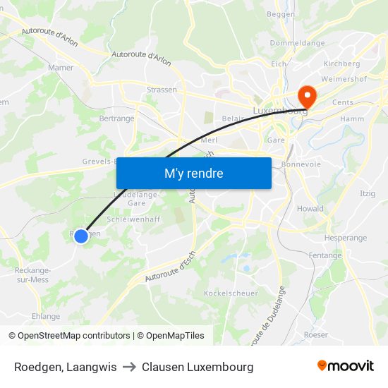 Roedgen, Laangwis to Clausen Luxembourg map