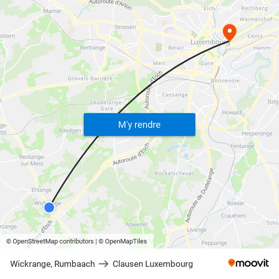 Wickrange, Rumbaach to Clausen Luxembourg map