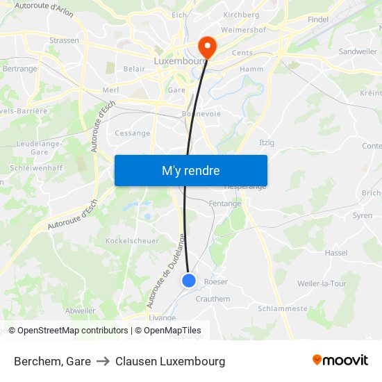 Berchem, Gare to Clausen Luxembourg map