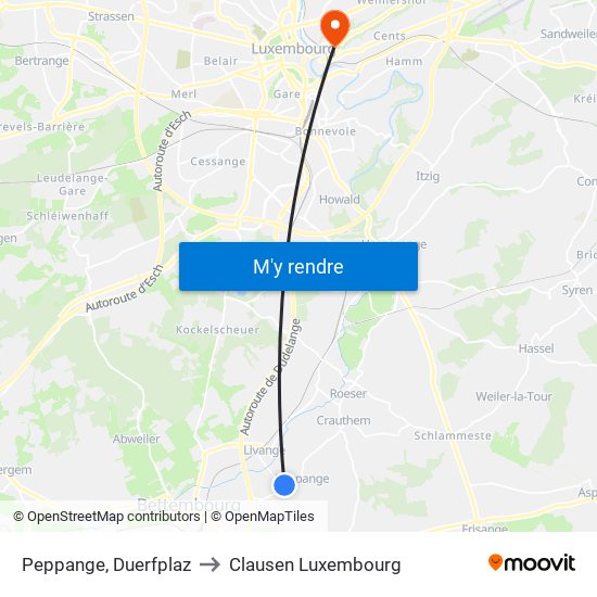 Peppange, Duerfplaz to Clausen Luxembourg map