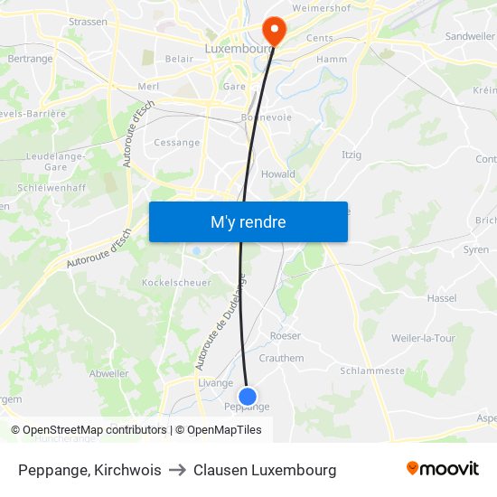 Peppange, Kirchwois to Clausen Luxembourg map