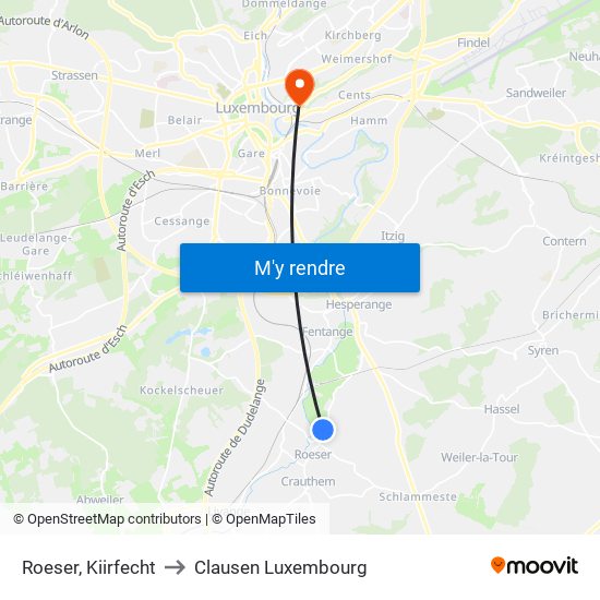 Roeser, Kiirfecht to Clausen Luxembourg map