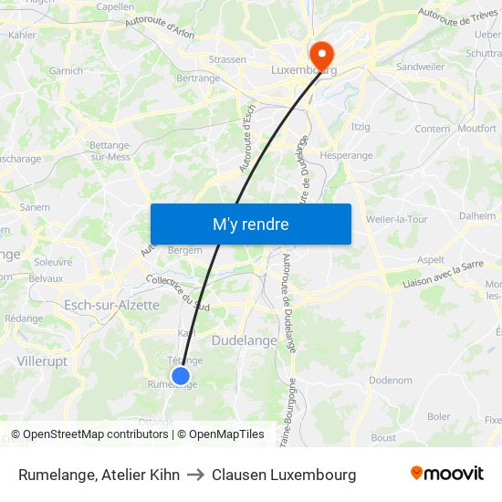 Rumelange, Atelier Kihn to Clausen Luxembourg map