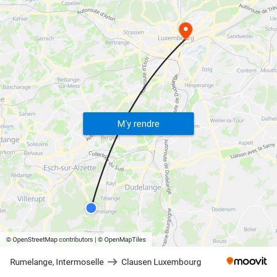 Rumelange, Intermoselle to Clausen Luxembourg map