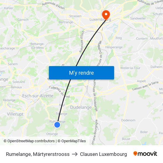 Rumelange, Märtyrerstrooss to Clausen Luxembourg map