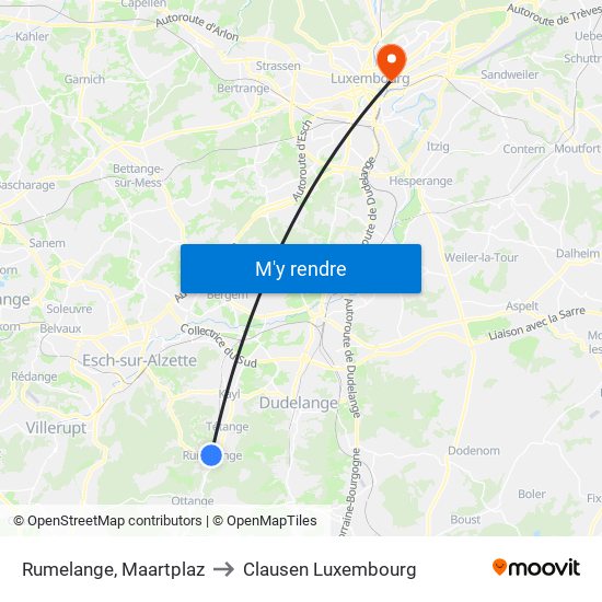 Rumelange, Maartplaz to Clausen Luxembourg map